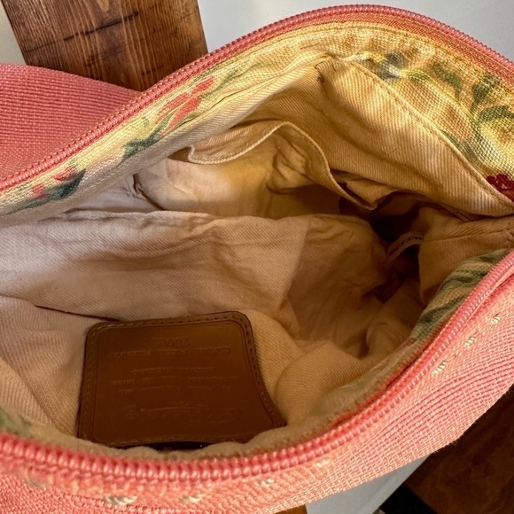 Fossil 1954 Key Pink Woven Straw Leather Floral Lining Spring Shoulder Hand Bag - Picture 5 of 8